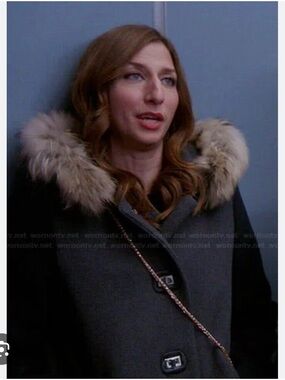 Sandro Gray and Black Wool Coat with Faux Fur Hood